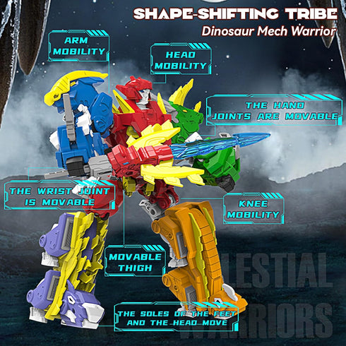 STOULKD 6 6+, 6 Packs 6-in-1 6, 7, 8, 9, 10+ Shapes Dinosaur Transforming Robot Toys for Kids of STEM Transformed