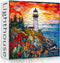 Stained Glass Lighthouse 1000 Piece Puzzles for Adults, Mosaic Beach Scenic Jigsaw