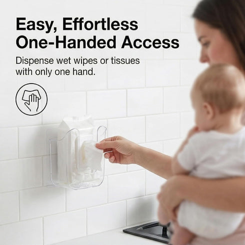 JREEPEE 2 Pcs Acrylic Bathroom Wipes Holder, No Punching Wall Mounted Flushable Wipes Dispenser for Bathroom & Kitchen