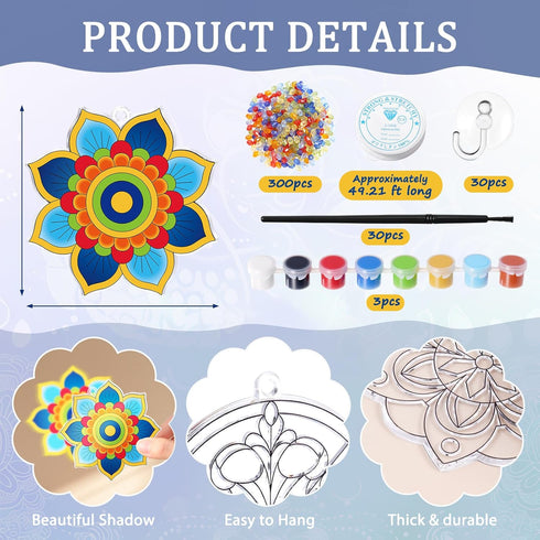 Dunzoom 30 Set Summer Mandala Suncatchers Kits Mandala Flower DIY Suncatchers Craft Kits Make Your Own Paint Ornaments