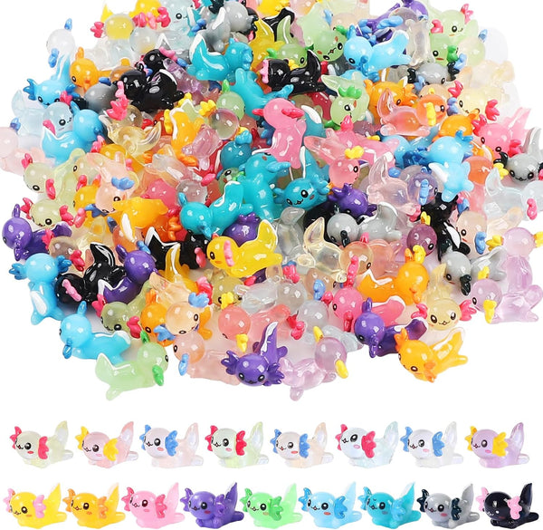 CozyWhimsy Luminous Mini Resin Axolotl 17 Glow Tiny Little Resin Axolotl hides Plastic