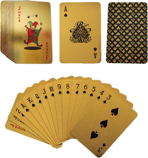 Mini Playing Cards, 2 Deck Cool Gold Poker Cards, Miniature Waterproof Foil Poker Cards for Teens and Adults