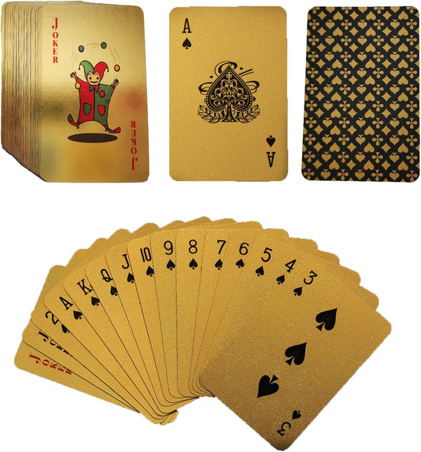 Mini Playing Cards, 2 Deck Cool Gold Poker Cards, Miniature Waterproof Foil Poker Cards for Teens and Adults