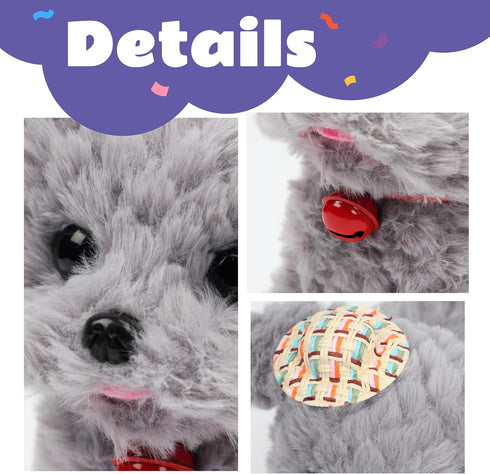 Cuteoy Walking Grey Dog Stuffed Animal, Talking Wagging Nodding Educational Plush Puppy Toy for Girls Boys