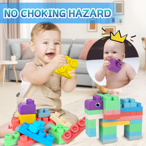 Baby Soft Blocks Set, 80PCS Big Building Block Toys, Soft Rubber Sensory Stacking Toys for Babies 6 Months and Up