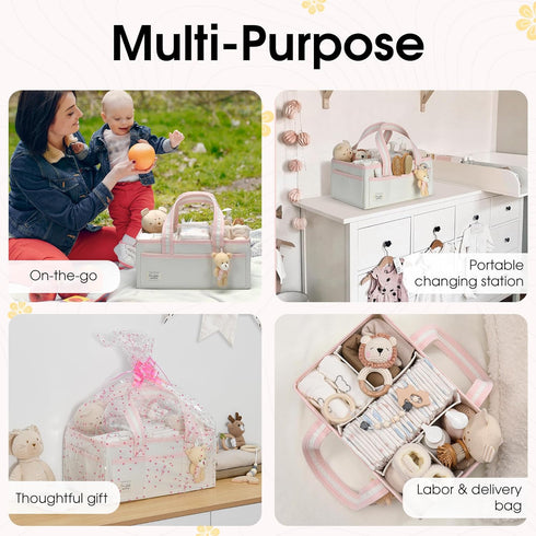PeraBella Baby Diaper Caddy Organizer, XL Baby Basket Shower Gift Caddy, Portable Felt Changing Table Basket, Nursery