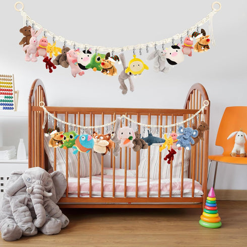 2pcs Stuffed Animal Storage Chain - Boho Stuffed Animal Hammock with 40pcs Metal Clips, Stuff Animal Organizer Hanging Storage for Kids Bedroom Wall Door Display by Dorblely