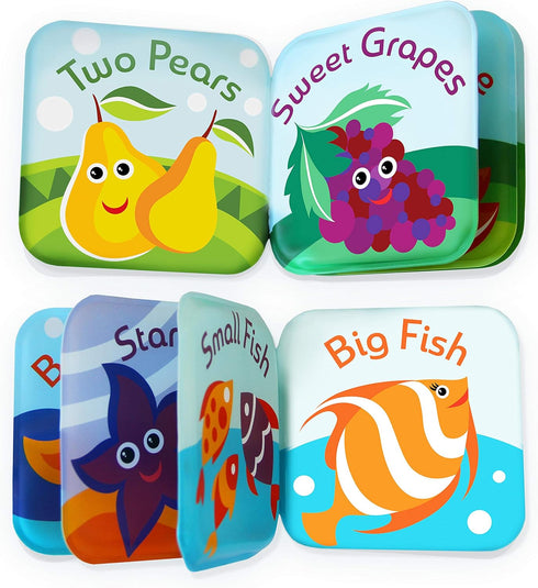 Floating Baby Bath Books, Waterproof Bath Books for Babies, Set of 2 - Fruits & Sea Animals