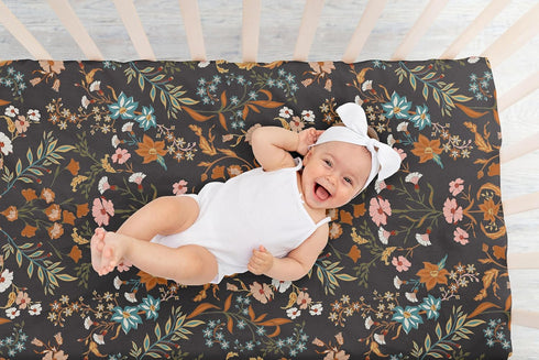 Sweet Jojo Designs Fitted Baby Crib Sheets (Black Wildflower Vintage Floral) for Girls, Infant Nursery, Toddler Room