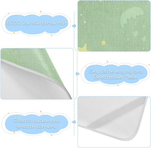 SyXIOP 28" 52" Cartoon Illustration Space Soft Green Cooling Baby Crib Mattress Protector x Washable Pads Washable
