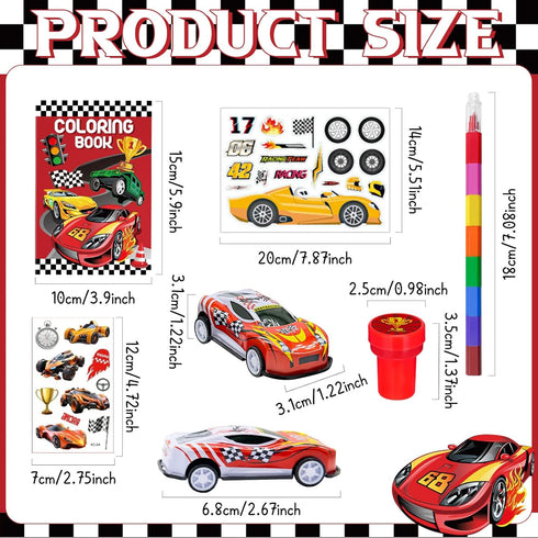 72 Cinrobiye Pcs Race Car Coloring Book Bulk,Checkered Flags Racing Party Favors Goodie Bags Fillers, Let's Go Racing