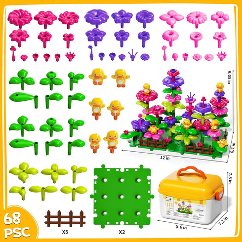 Novaluki 3 4 5 6 7 3-5 Flower Garden Building Toys for Toddler Years Old, DIY Stacking Toys with Storage Box, Kids STEM