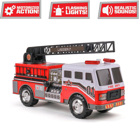 3+ Mighty Fleet Mighty Motorized Fire Ladder Truck Firetruck Toy w/Lights & Sounds, Motorized Ladder, Extending Ladder