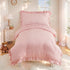 Cozyholy 4 Set Set Set Piece Textured Seersucker Toddler Bedding Girls Crib Sheets Pink Ruffle Baby Bed Comforter