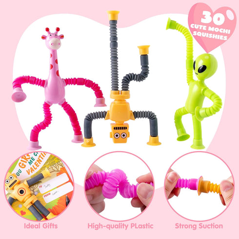 12 Packs JOYIN Valentine's Day Telescopic Suction Pop Tube with Cards, Kids Toys Party Favors, Classroom Exchange Gift