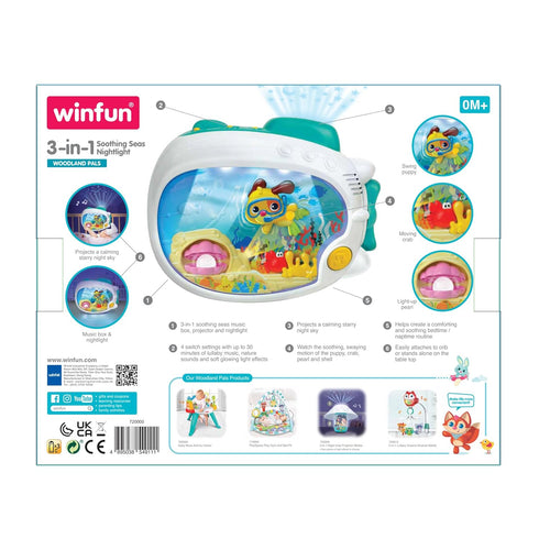 3-in-1 winfun Soothing Seas Nightlight with Music Box Projector, and Soft Glowing Light - Calming Lullabies