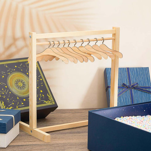 11 Pcs Doll Closet with Wooden Hangers, 11.8 Inches Mini Doll Clothes Rack, Wardrobe Furniture Accessories