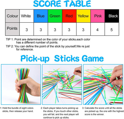 Pick Up Sticks - 240 Pieces Classic Retro Toys with 1 Black Bag for Family Fun Game Present