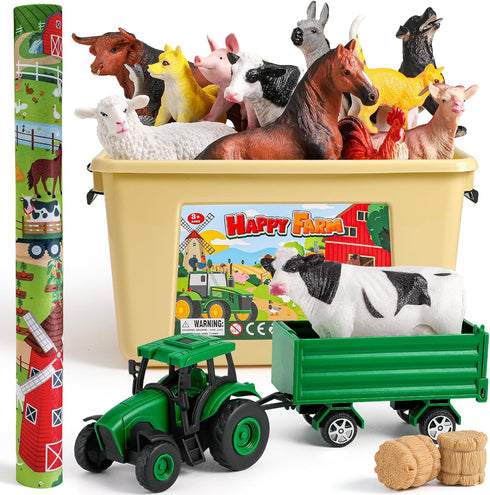 WAIIW Toddlers,38 47.2x31.4 Playset 3-5 Farm Animal Toys for PCS Realistic Animal Figurines Toys with Large Activity