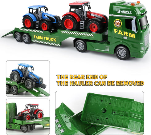 2 3 4 5 Dwi Dowellin Large Flatbed Semi Truck Toy for Kids,Includes Farm Vehicles,Car Toy Birthday Gift for Years Old