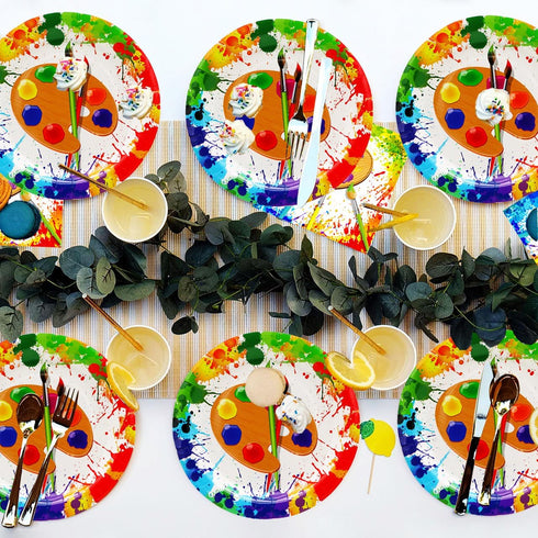 50 Pcs Art Paint Paper Plates, 7" Art Painting Dessert Plates for Painting Theme Baby Shower Birthday Party Supplies