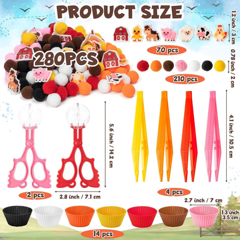 EZdhuawuse 301Pcs Summer Farm Animals Sensory Bin Fillers - Fine Motor Toys Sorting Stacking Toys for Kids, Felt Pig