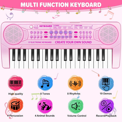 M SANMERSEN Kids Piano Keyboard - 37 Keys Electronic Piano Toys for Beginners, Gift for 3-6 Year Olds