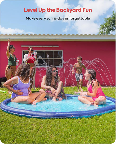 67" 0.52mm Summer QPAU Splash Pad with Flying Disc for Dogs & Kids Extra-Thick Non-Slip Sprinkler Pool, Leakproof Water