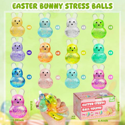 AUZXMCN 24PCS Easter Squishy,Easter Basket Stuffers Bunny Stress Balls for Kids,Easter Toys Stress Relief Fidget