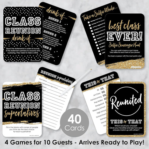Big Dot of Happiness Reunited - 4 School Class Reunion Party Games, 10 Cards Each, Gamerific Bundle
