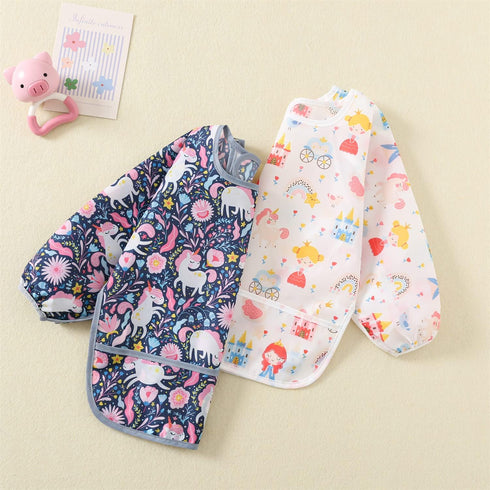 5pcs Long Sleeve Waterproof Bib Set - Full Coverage Apron Bibs with Pocket for 6-30 Months