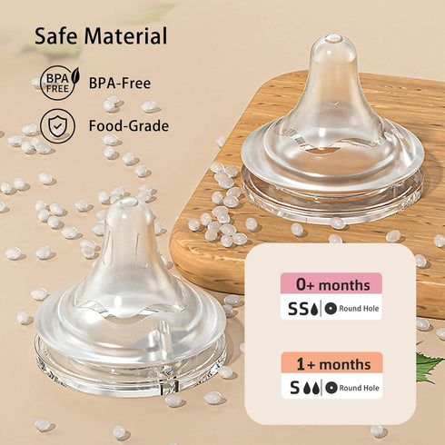 Natural Glass Baby Bottle Wide Neck, Newborn Anti-Colic, Clear, 3oz (Pack of 2), Includes 2 Slow Flow Nipples