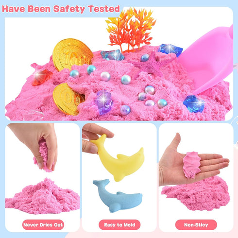 3.3lb 3-8 Volmop Sensory Bin for Girl, Play Sand Art Kit with Sandbox, Color Sand, Mermaid Tactile Sensory, Christmas
