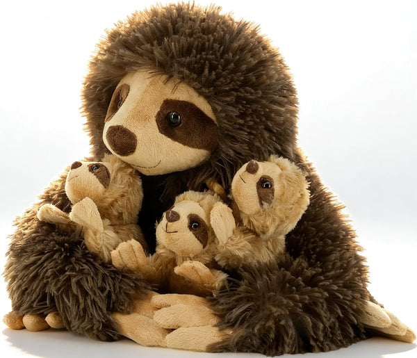Sloth Plush Animal, 11.02" Cute Stuffed Sloth with 3 Baby Sloths, Easter