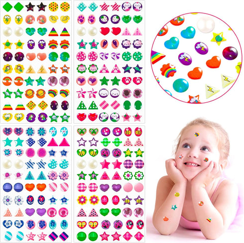 240PCS Sticker Earrings for Little Girls - 3D Gems Self-Adhesive Glitter Craft Crystal Stickers