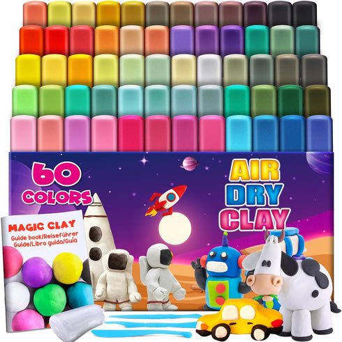 ESSENSON Magic Clay - 60 Colors Air Dry Clay, Soft & Ultra Light Modeling Clay for Kids, Toys Gifts