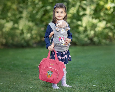 HappyVk Baby Doll Diaper Bag with Doll Changing Pad - Handbag for Girls, Owl Embroidery