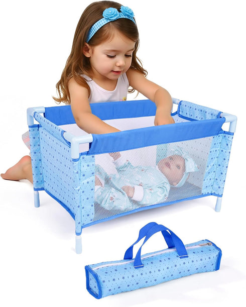 Set 18 Inch BABESIDE Baby Doll Crib for Dolls, Foldable Baby Doll Bed Playpen Toy Crib with Storage Bag for Reborn Baby