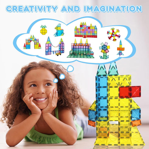 100PCS Set, 4D 3 4 5 6 7 8+ Paaxido Magnetic Tiles, Magnetic Blocks Diamond Magnet Building Blocks, STEM Preschool