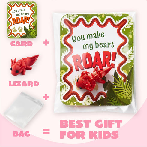 28 3D JOYIN Pcs Printed Mini Animals with Valentine Greeting Cards, Animals Articulated Flexible Fidget Toys for Kids