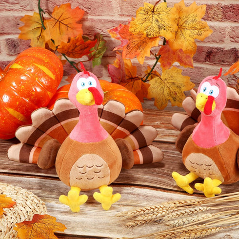 4 Pieces Plush Turkey Stuffed Animals, 8 Inch Soft Thanksgiving Bird Plush Toys, Fall Harvest Decorations (Pink)
