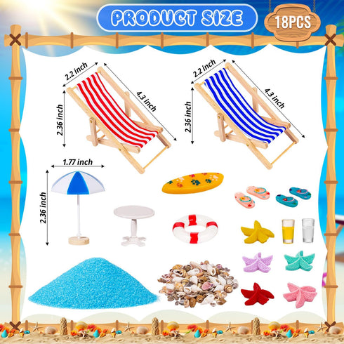 LHSYFBZ 36 Pcs Beach Miniature Dollhouse Decoration, Beach Cake Decorations, Umbrella Palm Chair Miniature Toys for DIY