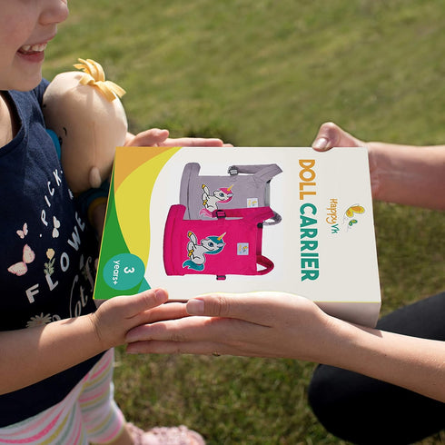 HappyVk - Baby Doll Carrier - Front and Back Carry Positions - Adjustable Straps- Pretend Play Toy for Girls