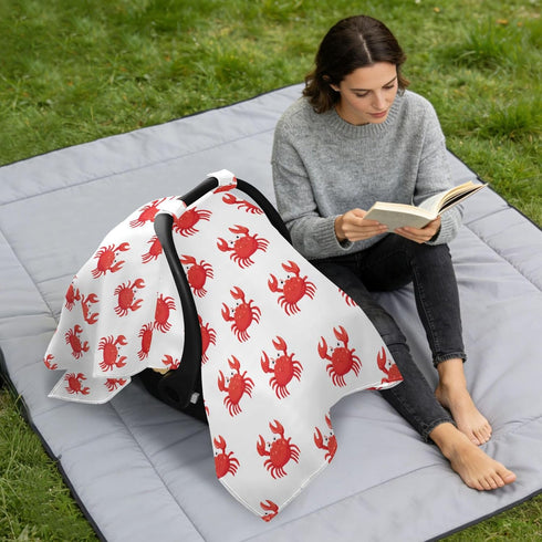 Mazeann Cute Crabs Sea White Car Seat Cover Baby Breathable Soft Infant Carseat Covers Canopies Babies Carrier Covers