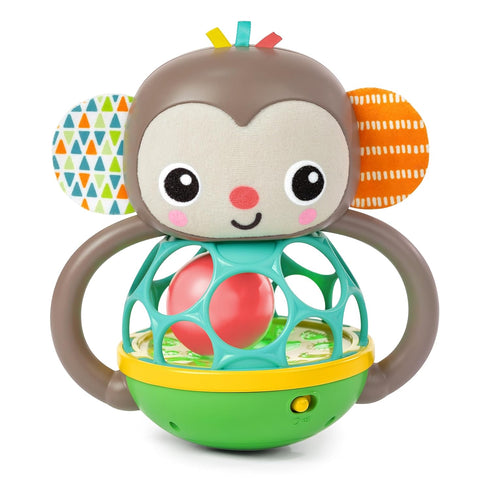 Bright Starts Grab & Giggle Monkey Light-Up Musical Rattle Toy, Easy-Grasp for Ages 6 Months+, Unisex