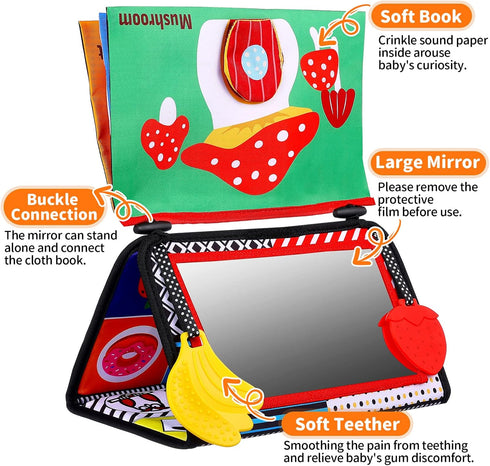 Baby Tummy Time Toys with Mirror, Books, Teethers - For 0-12 Months, Montessori Crawling Toys for Boys & Girls