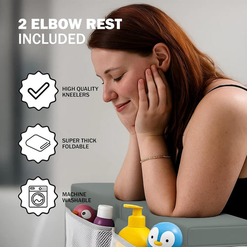 Kneely Bear Elbow Set 1.5 Baby Bath Kneeler & Rest Pad Extra Thick Cushion, Non-Slip Mat with Quick-Dry Cover & Storage