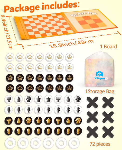 3 1 Set, Coogam Magnetic Travel Chess Board Game, in Tic-Tac-Toe Checkers Indoor Outdoor Activity Travel Toy Gift