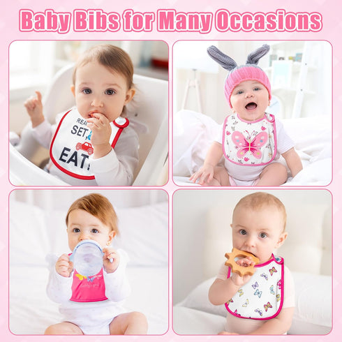 24Pcs 6-12 Cotton Waterproof Baby Bibs - Adjustable Hook Loop Closure Bib for Feeding Teething Drooling Eating, Months