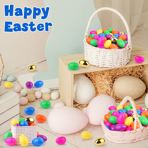 FLYSNK 300 Pack 6 2.4 Inch Easter Eggs Bulk Include Surprise Golden Eggs, Bright Colors Fillable Plastic Easter Egg